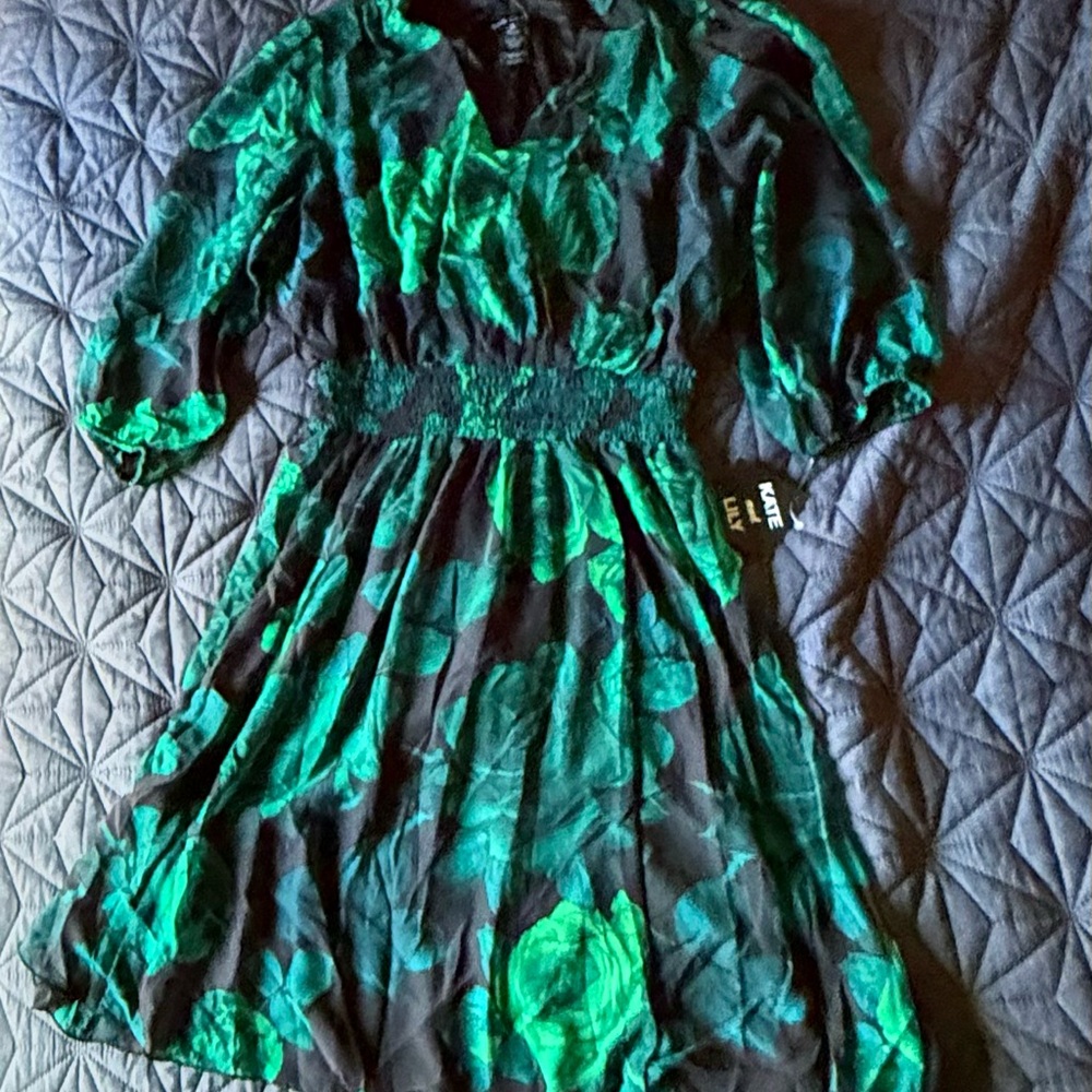 Elegant Green Floral Women's Dress